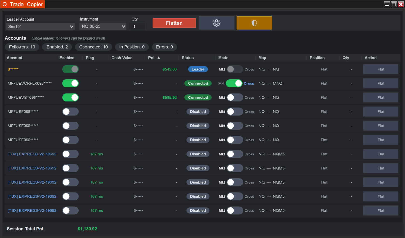 Q-TradeCopier interface